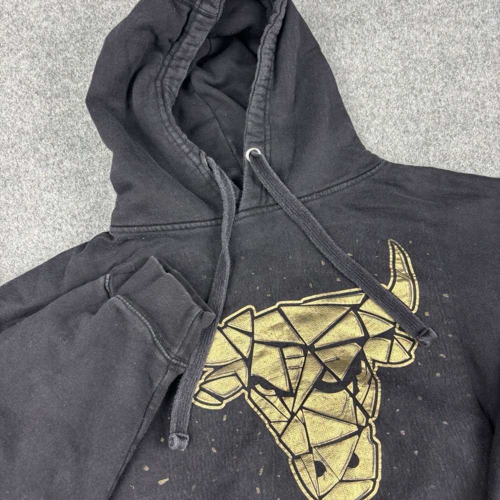 Gemrock Hoodie Mens 2XL Black Gold Bull Graphic Skater Pullover Streetwear Skate